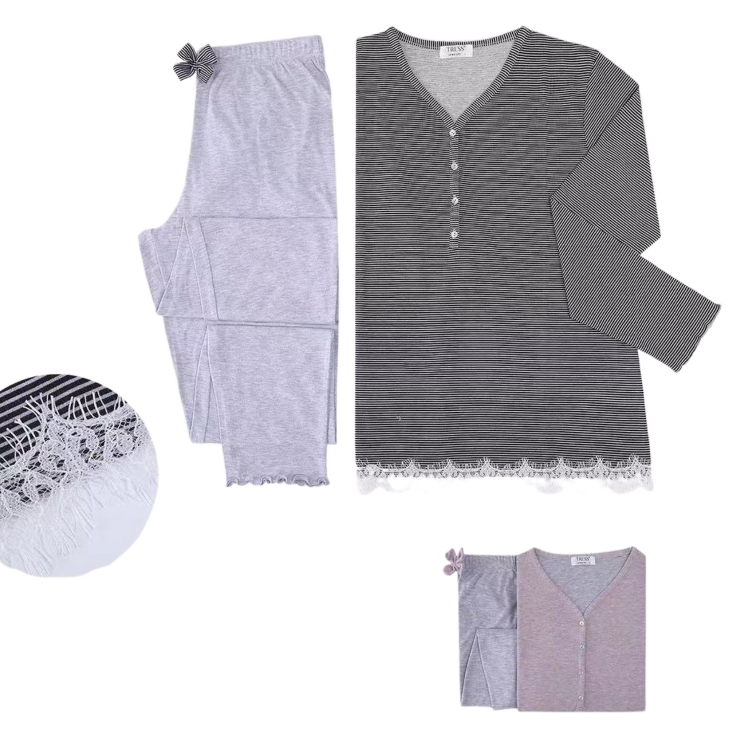 Ženska pižama Tress črtasta, PG227255, ROZA