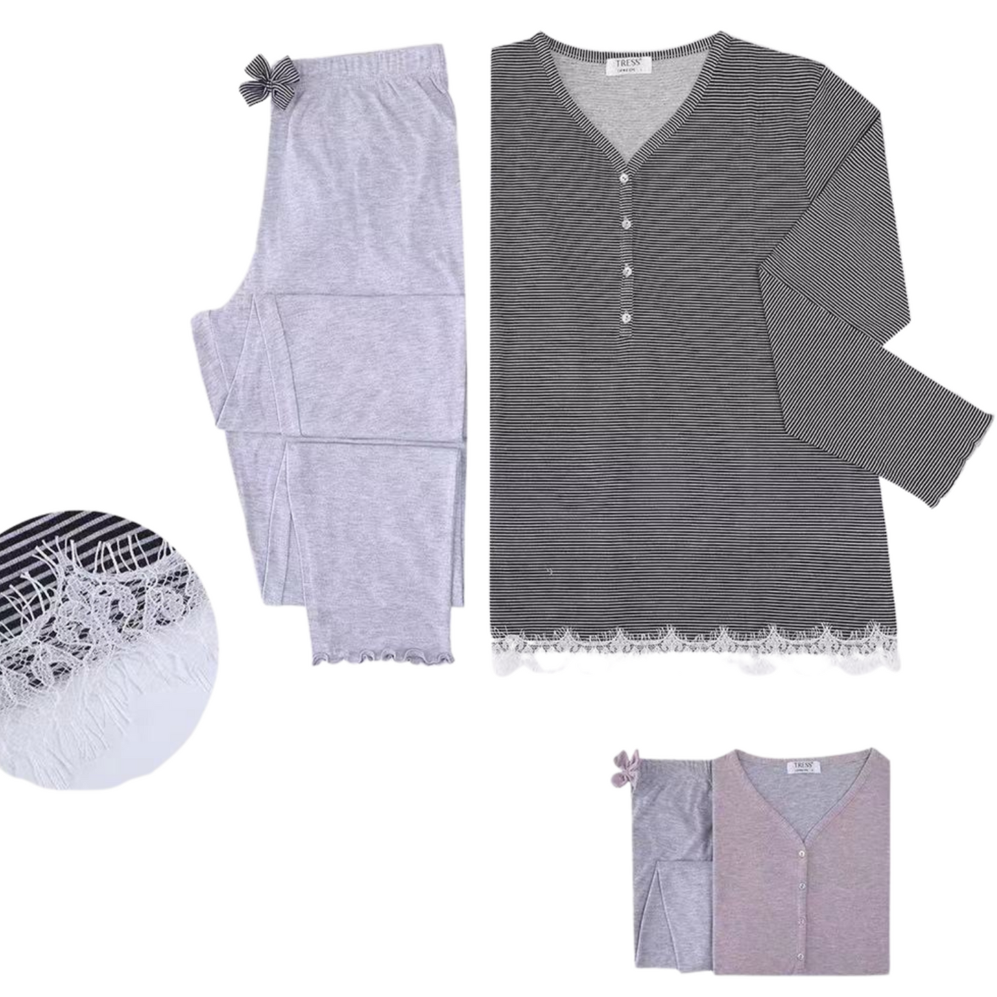 Dámske pruhované pyžamo Tress, PG227255, SIVÁ