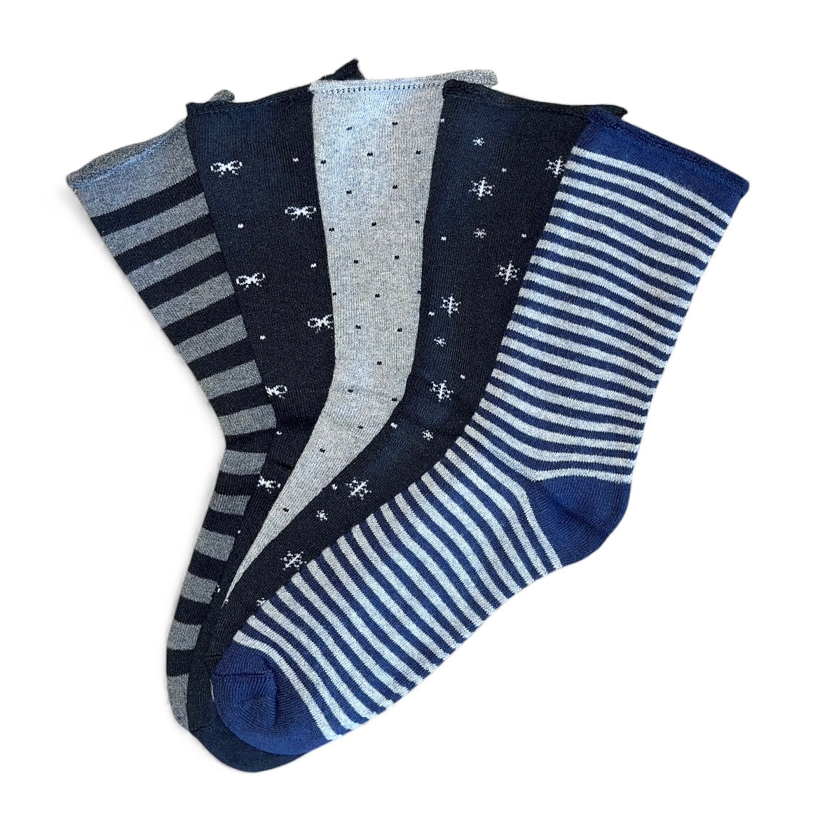 5 párov hrubých termo dámskych ponožiek bez gumičky, tmavé, rôzne vzory 5821