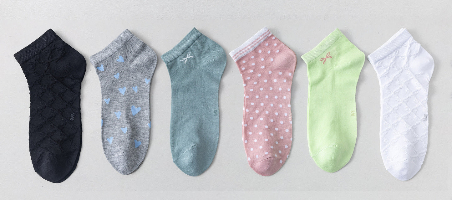 6 párov dámskych ponožiek bez gumičky z bambusu, nízke rôzne vzory 5968- TENKÉ