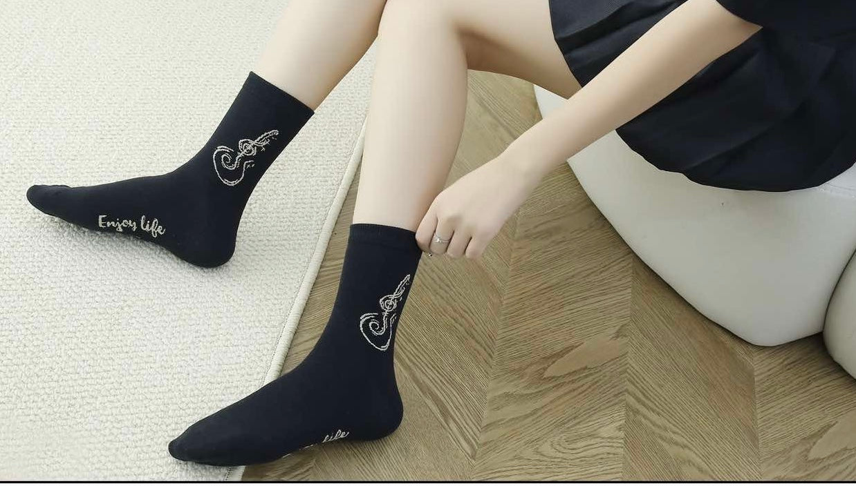 6 párov dámskych ponožiek do polovice lýtok, hudba 5799