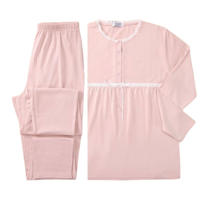 Ženska dolga pižama Tress, enobarvna 7204 roza