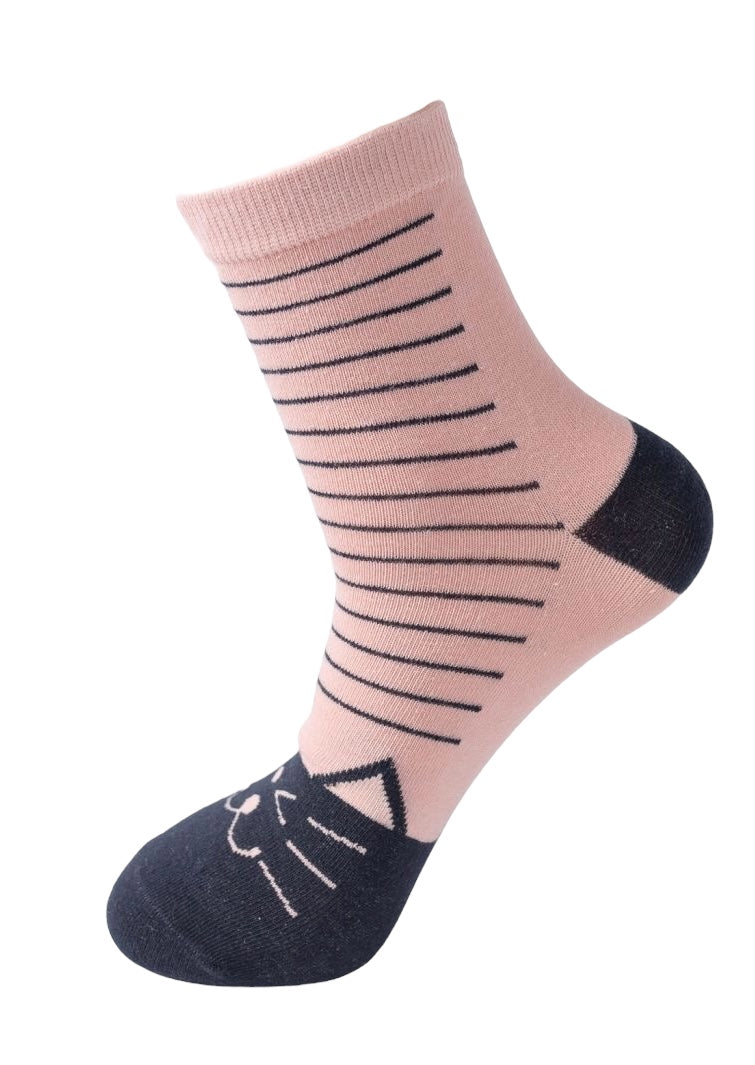 5 párov dámskych ponožiek, bodky, prúžky a mačka 5742