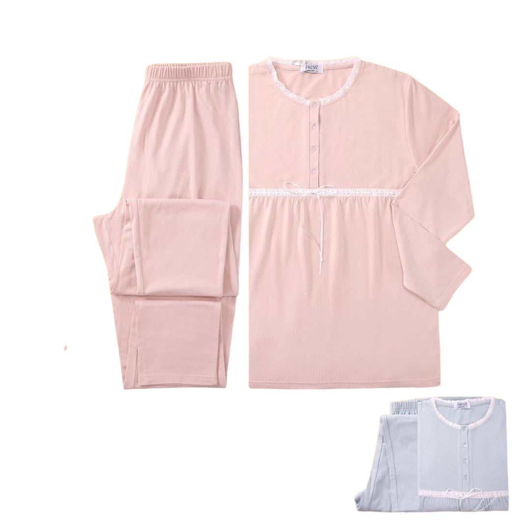 Dámske dlhé pyžamo Tress, jednofarebná 7204 modrá