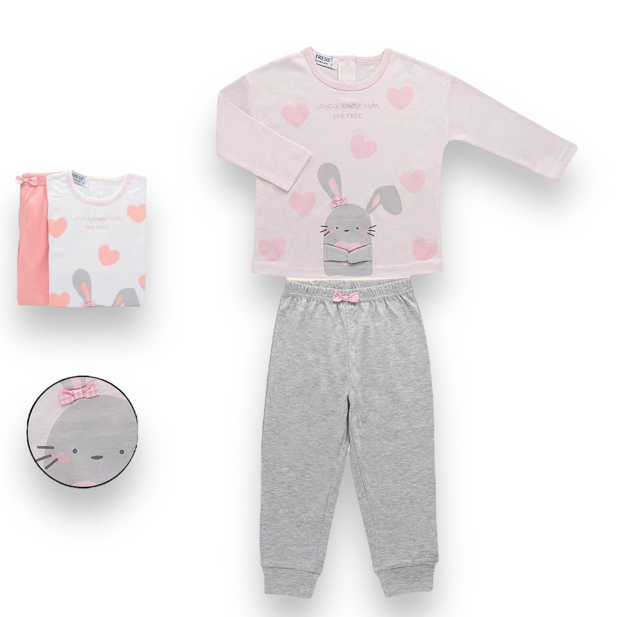 Detské dlhé pyžamo, zajačik Tress 2462 so srdiečkami