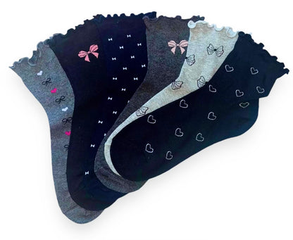 6 párov dámskych ponožiek bez gumy, stredne vysoké s mašličkami 5825