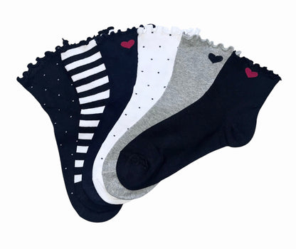 6 párov dámskych ponožiek bez gumy, stredne vysoké srdiečko 5563 MIX