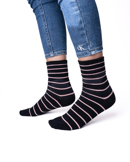6 párov dámskych antibakteriálnych ponožiek bez gumy a bez švov, pruhované 5838