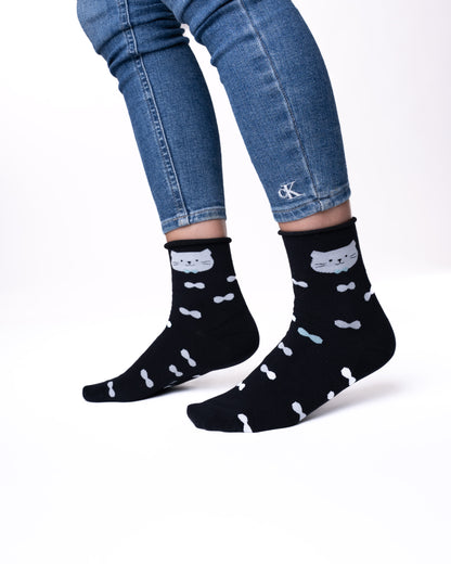 6 párov dámskych antibakteriálnych ponožiek bez gumy a bez švov, mačka a šteniatko 5852