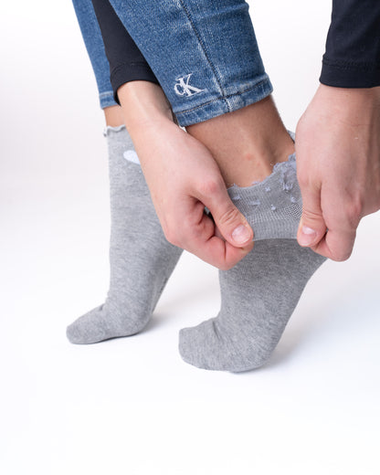 6 párov dámskych ponožiek bez gumy, stredne vysoké strieborné srdce 5827