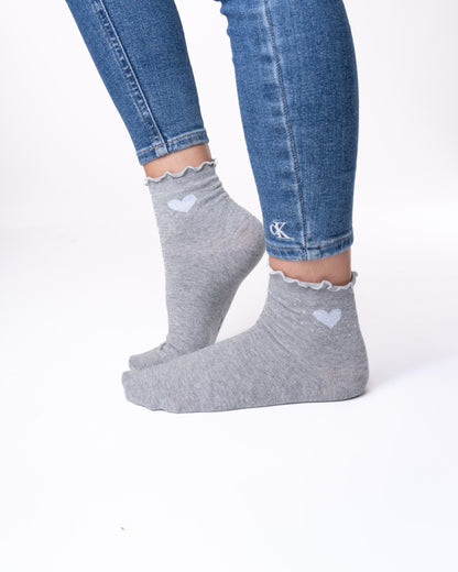 6 párov dámskych ponožiek bez gumy, stredne vysoké strieborné srdce 5827
