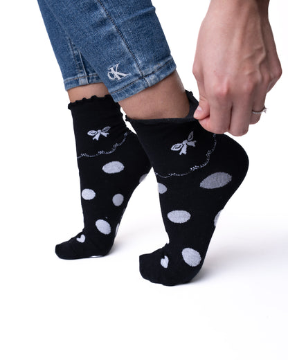 6 párov dámskych ponožiek bez gumy, stredne vysoké čierno-biele 5681