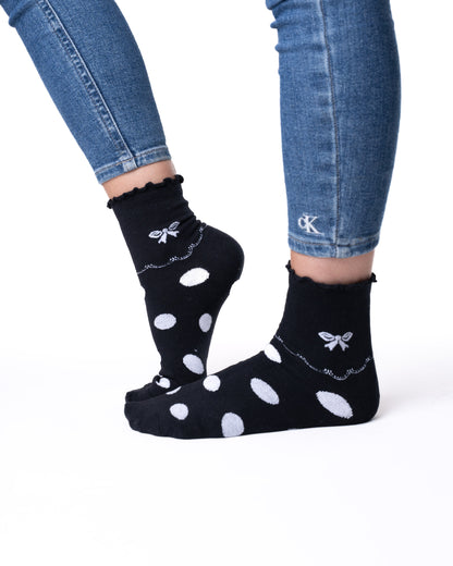 6 párov dámskych ponožiek bez gumy, stredne vysoké čierno-biele 5681