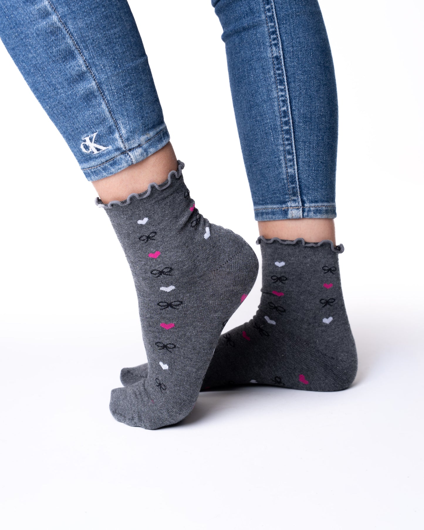 6 párov dámskych ponožiek bez gumy, stredne vysoké s mašličkami 5825