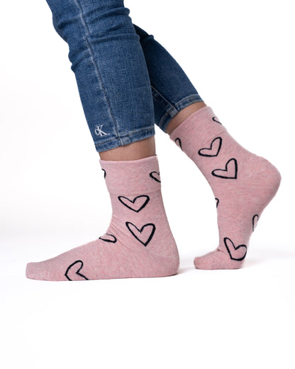 6 párov dámskych ponožiek bez gumičky, veľké srdcia 5929