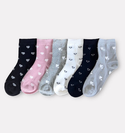 6 párov dámskych polo ponožiek, tvar srdca 5882