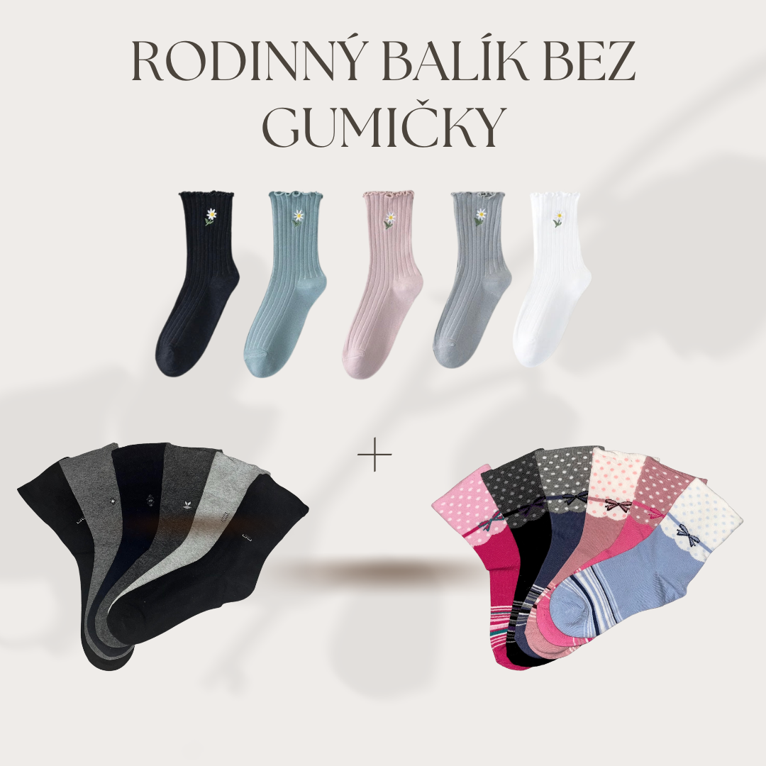 Rodinný balík ponožiek bez gumičky