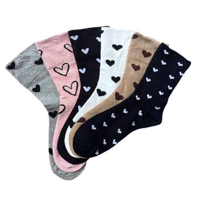 6 párov dámskych ponožiek bez gumičky, veľké srdcia 5929